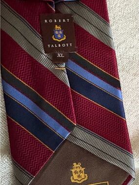 Robert Talbott Burgundy, Navy and Gray Striped Silk Tie - Best of Class